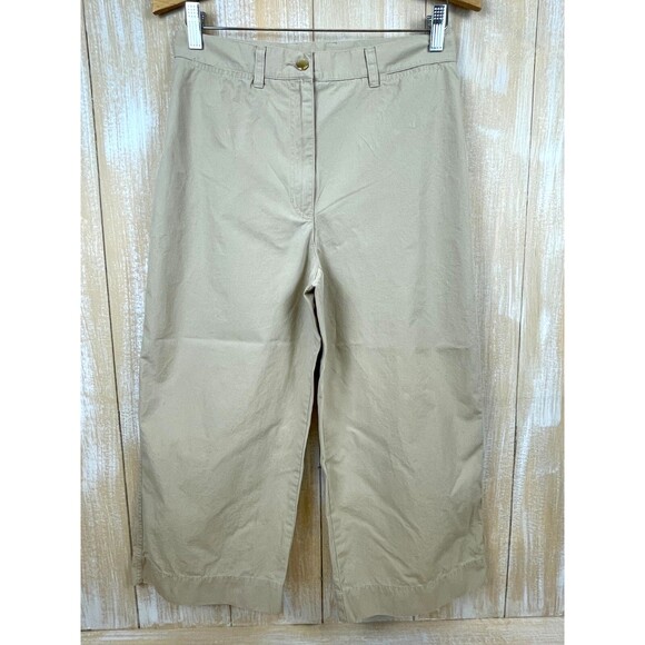 LAUREN RALPH LAUREN Size 8 Khaki Wide Leg Cotton Cropped Capris Pants W/Pockets - Picture 2 of 11